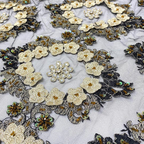 Black Daisy Diamond Patch Metallic Embroidery On Mesh Fabric SV576400 2