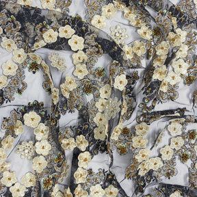 Black Daisy Diamond Patch Metallic Embroidery On Mesh Fabric SV576400 3