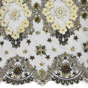 Black Daisy Diamond Patch Metallic Embroidery On Mesh Fabric SV576400 4