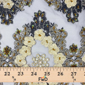 Black Daisy Diamond Patch Metallic Embroidery On Mesh Fabric SV576400 5