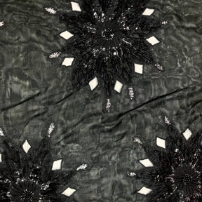 Double Layered Embroidery Pearl With Sequin On Organza Fabric SV576118 Black 1
