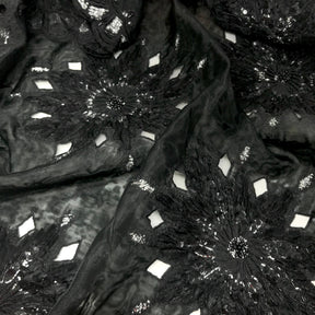 Double Layered Embroidery Pearl With Sequin On Organza Fabric SV576118 Black 2