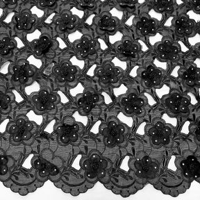 Black Floral Embroidery On Black Organza Lace Fabric SV575702 1
