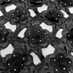 Black Floral Embroidery On Black Organza Lace Fabric SV575702 2