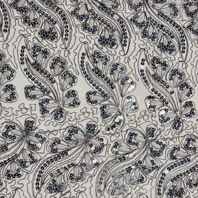 Black Floral Metallic Corded Embroidery With Sequins On Mesh Fabric SV576367 1