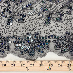 Black Floral Metallic Corded Embroidery With Sequins On Mesh Fabric SV576367 3