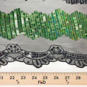 Zig Zag Stripe Sequins On Mesh Fabric SV576611 Black / Green 4