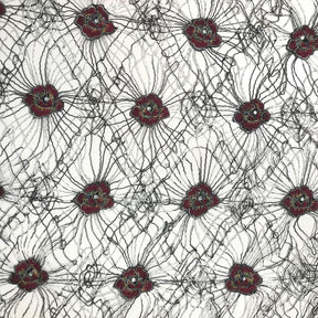 Corded Metallic Lace With Rose Patches Fabric SV576150 Black & Silver 1