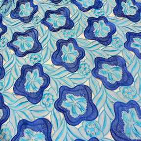 Blue Hawaii Floral Embroidery Lace Fabric SV576813 2