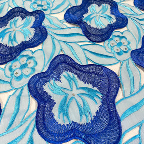 Blue Hawaii Floral Embroidery Lace Fabric SV576813 3