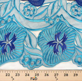 Blue Hawaii Floral Embroidery Lace Fabric SV576813 4