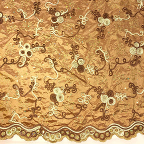 Brown Embroidered Rosette On Gold Satin Fabric SV575725 1