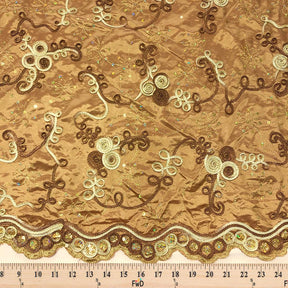 Brown Embroidered Rosette On Gold Satin Fabric SV575725 3