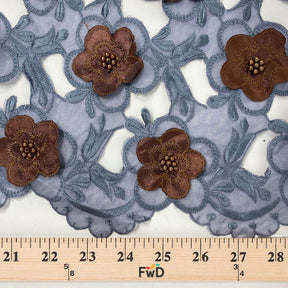 Brown Floral Embroidery On Grey Organza Lace Fabric SV576340 Grey / Brown 3