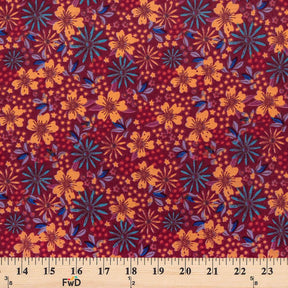 Hibiscus Crepe De Chine Print Fabric SV577792 Burgundy 3