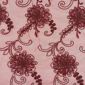 Burgundy Bridal Corded Lace On Mesh SV576314 2