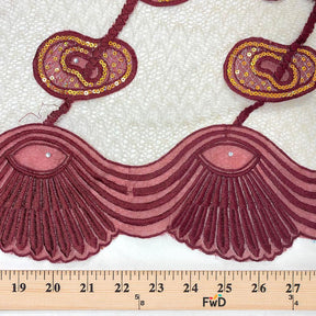 Burgundy Corded Rings Sequins Embroidery Chemical Mesh Fabric SV576466 2