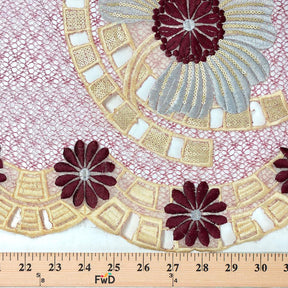 Burgundy Sunflower Patch Embroidered Chemical Lace Fabric SV576446 3