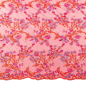 Candy Red Farina Beaded Embroidery Sequins On Mesh Lace Fabric SV577608 Candy Red 1