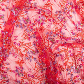 Candy Red Farina Beaded Embroidery Sequins On Mesh Lace Fabric SV577608 Candy Red 2
