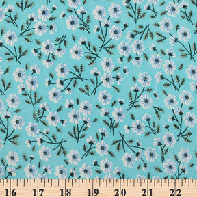Cosmos Crepe De Chine Print Fabric SV577794 Cyan 3