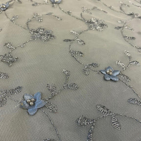 Daisy Embroidered Lace Fabric SV576814 Grey 2