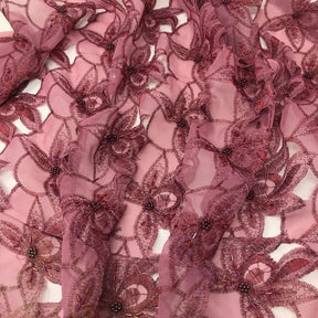 Dusty Rose Beaded Spring Lace On Mesh Fabric SV576051 2