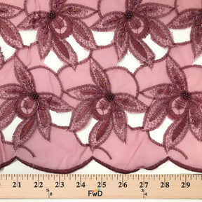 Dusty Rose Beaded Spring Lace On Mesh Fabric SV576051 3