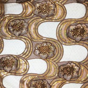 Floral Swirl Patch Chemical Lace Fabric SV576223 Brown 1