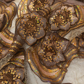Floral Swirl Patch Chemical Lace Fabric SV576223 Brown 2