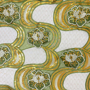 Floral Swirl Patch Chemical Lace Fabric SV576465 Olive 1