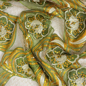 Floral Swirl Patch Chemical Lace Fabric SV576465 Olive 2
