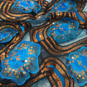Floral Swirl Patch Chemical Lace Fabric SV576224 Turquoise 2