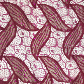 Fuchsia Leaf Corded Embroidery Lace With Stones Fabric SV576057 1