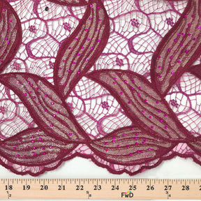 Fuchsia Leaf Corded Embroidery Lace With Stones Fabric SV576057 3