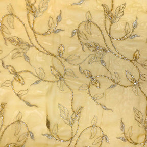 Floral Vine Metallic Embroidery Beaded Georgette Lace Fabric SV576142 Gold 1