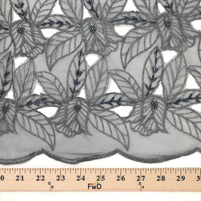 Grey Beaded Autumn Lace On Mesh Fabrics SV574104 3