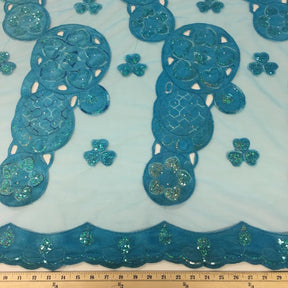 Turquoise Circle Embroidery Lace On Mesh Fabrics SV574103 1
