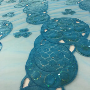 Turquoise Circle Embroidery Lace On Mesh Fabrics SV574103 2