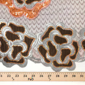 Iris Floral Patch Embroidered Chemical Lace Fabric SV576226 Brown/Orange 3