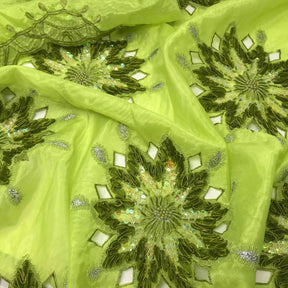 Double Layered Embroidery Pearl With Sequin On Organza Fabric SV576119 Lime Green 2