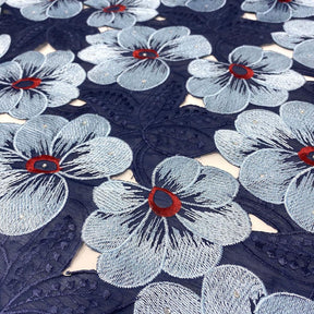 Navy Petunia Floral Rhinestone Organza Fabric SV576405 2