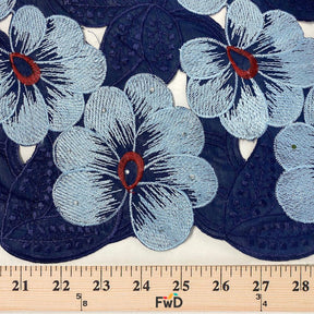 Navy Petunia Floral Rhinestone Organza Fabric SV576405 3