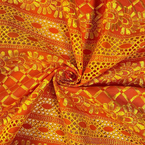 Orange Sunset Eyelet Embroidery Lace Fabric SV576818 3