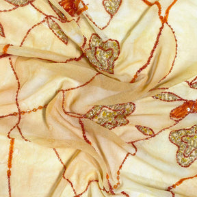 Orange Buttercup Floral Beaded Embroidery On Crushed Organza Fabric SV576421 2