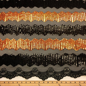 Zig Zag Stripe Sequins On Mesh Fabric SV574175 Black / Orange 4