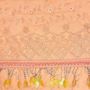Peach Daisy Embroidered Lace W Beaded Feather Fabric SV576409 2