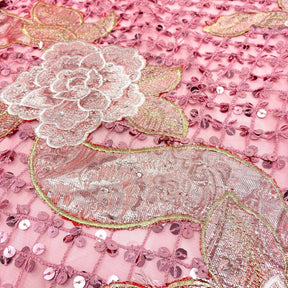 Pink Rose Brocade Chemical Lace Mesh Fabric SV576512 2