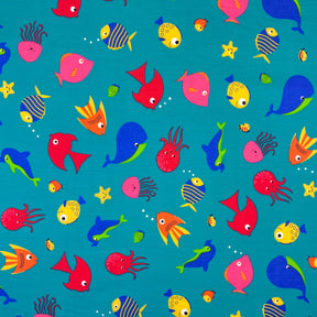 Turquoise Aquarium Print Broadcloth Fabric SV577123 1