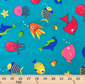 Turquoise Aquarium Print Broadcloth Fabric SV577123 3